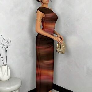 SHEIN Brown and Red Maxi Dress